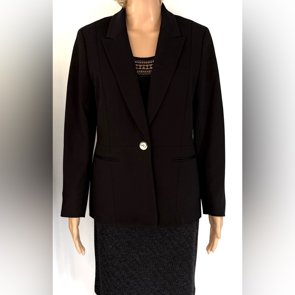 Kasper Women's Stretch Twill One Button Jacket Blazer Black Size 10 Petite